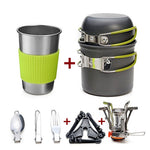 Aluminum Alloy Outdoor Cookware Set with Folding Spoon + Mini Gas Stove - Portable Camping Cooking Kit