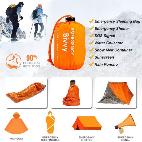 Compact Bivy Sack Emergency Survival Sleeping Bag - Waterproof Reusable Blanket for Camping, Hiking, and Disaster Relief